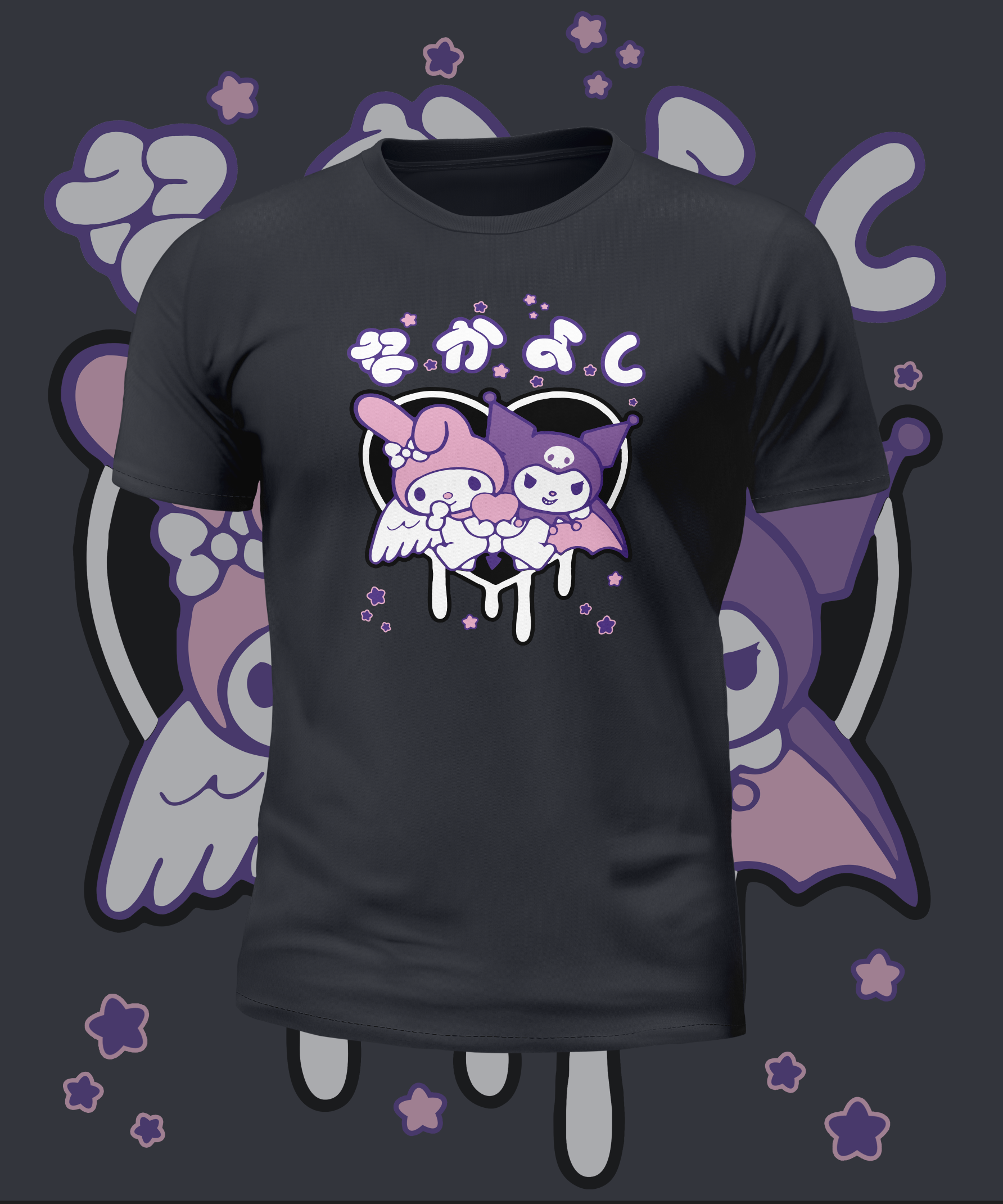 Kuromi My Melody Drip Heart Graphic Tee