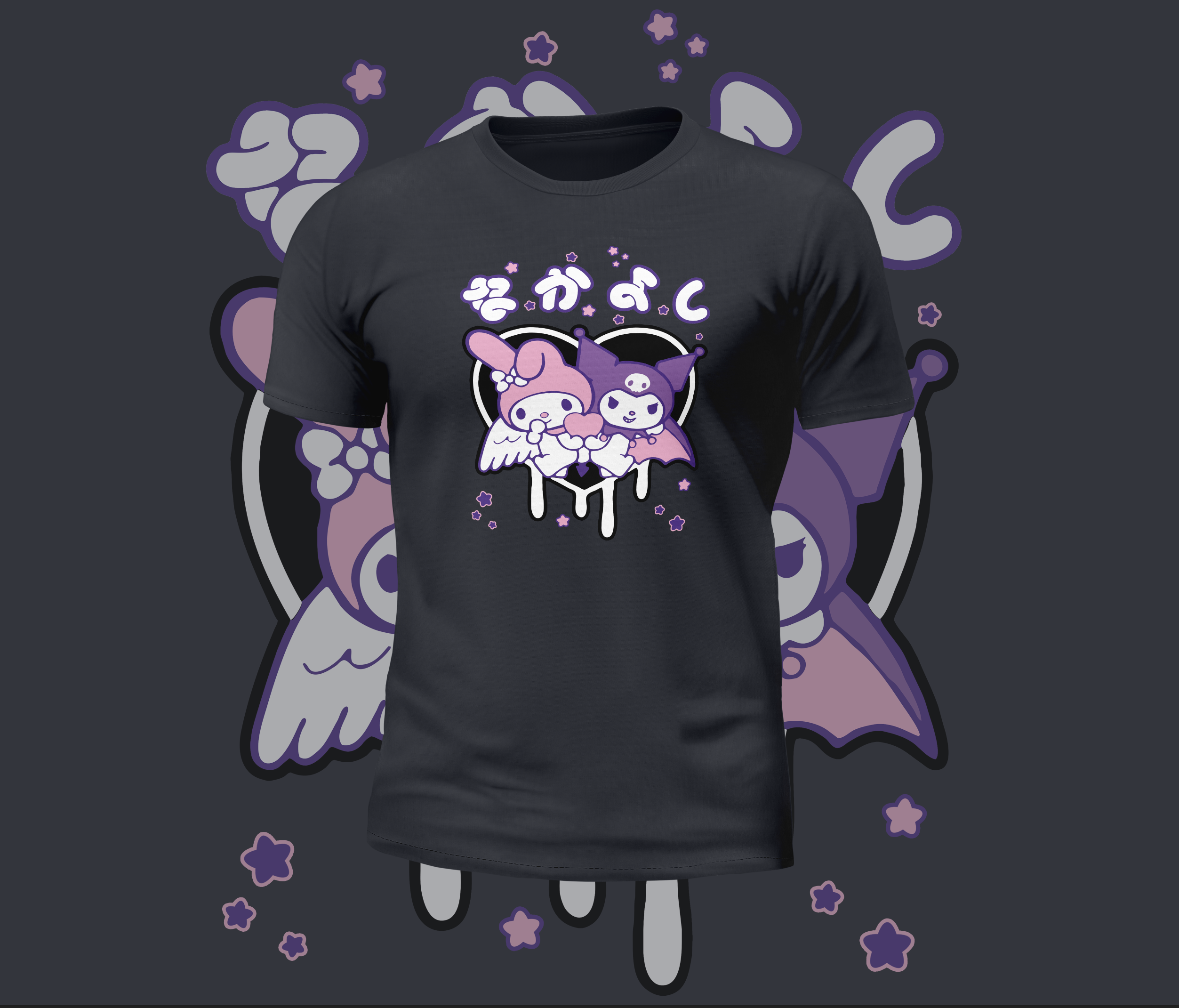Kuromi My Melody Drip Heart Graphic Tee