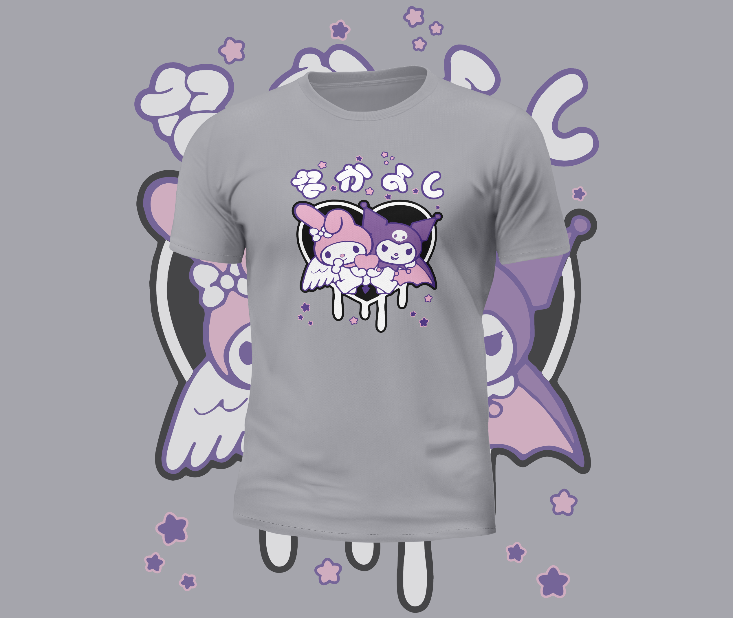 Kuromi My Melody Drip Heart Graphic Tee