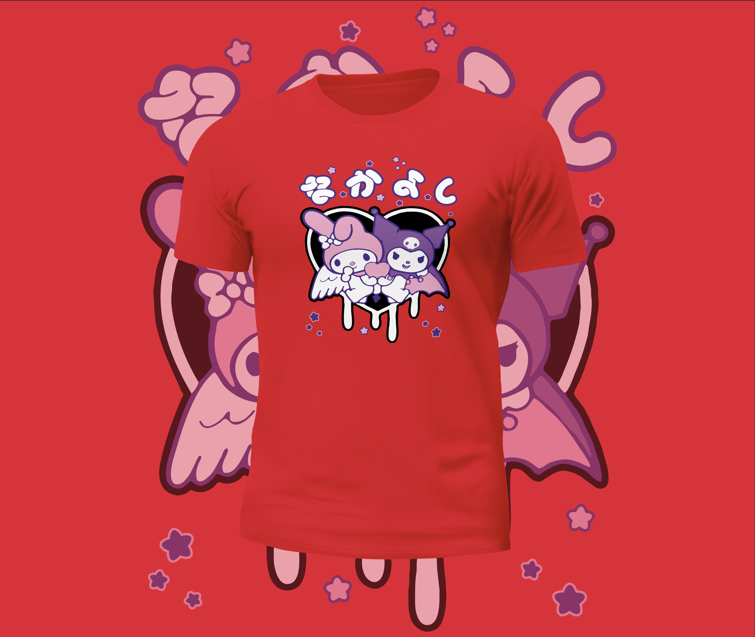 Kuromi My Melody Drip Heart Graphic Tee